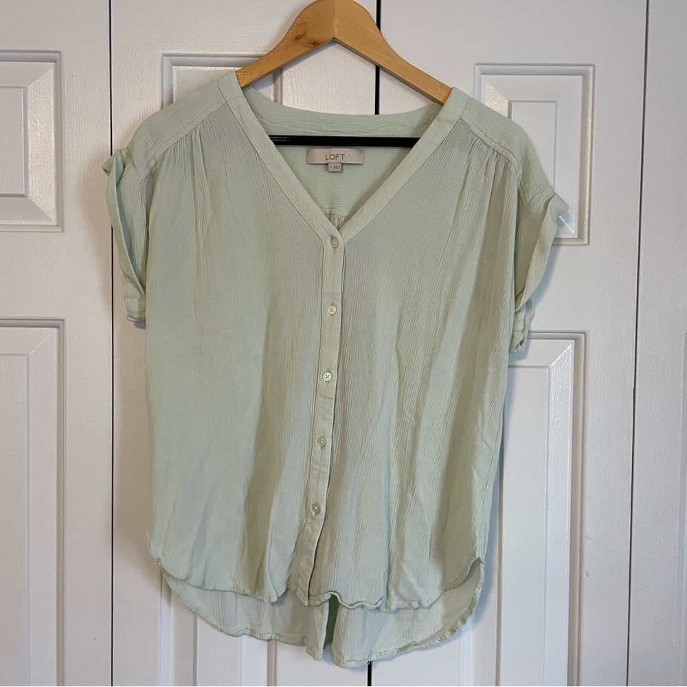 LOFT Mint Green Button Front Blouse Size S